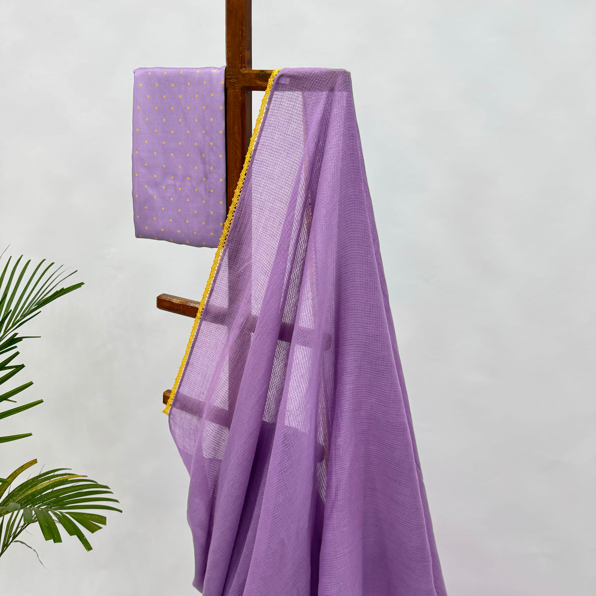 LAVENDER KOTA SAREE WITH YELLOW LACE