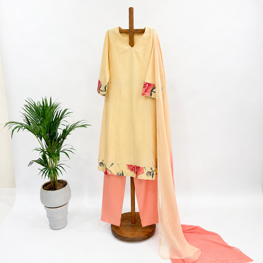 Beige Peonia Chanderi Silk Kurta Set