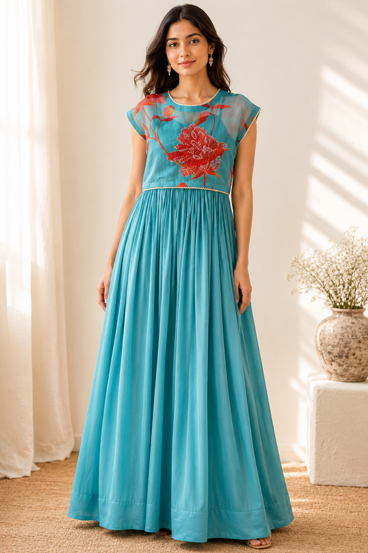 Blue Peonia Tie Jacket dress