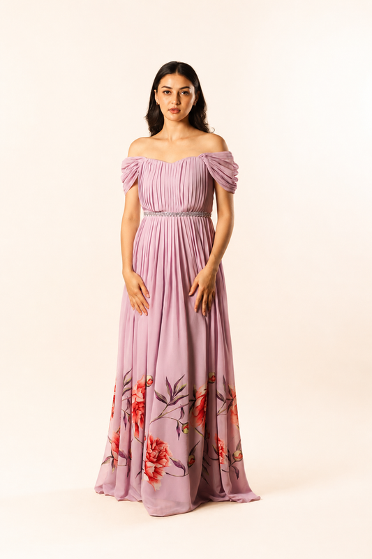 Lilac Peonia Printed Floorlength