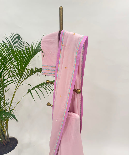 SOFT PINK MIRROR EMBROIDERY MUL COTTON SAREE