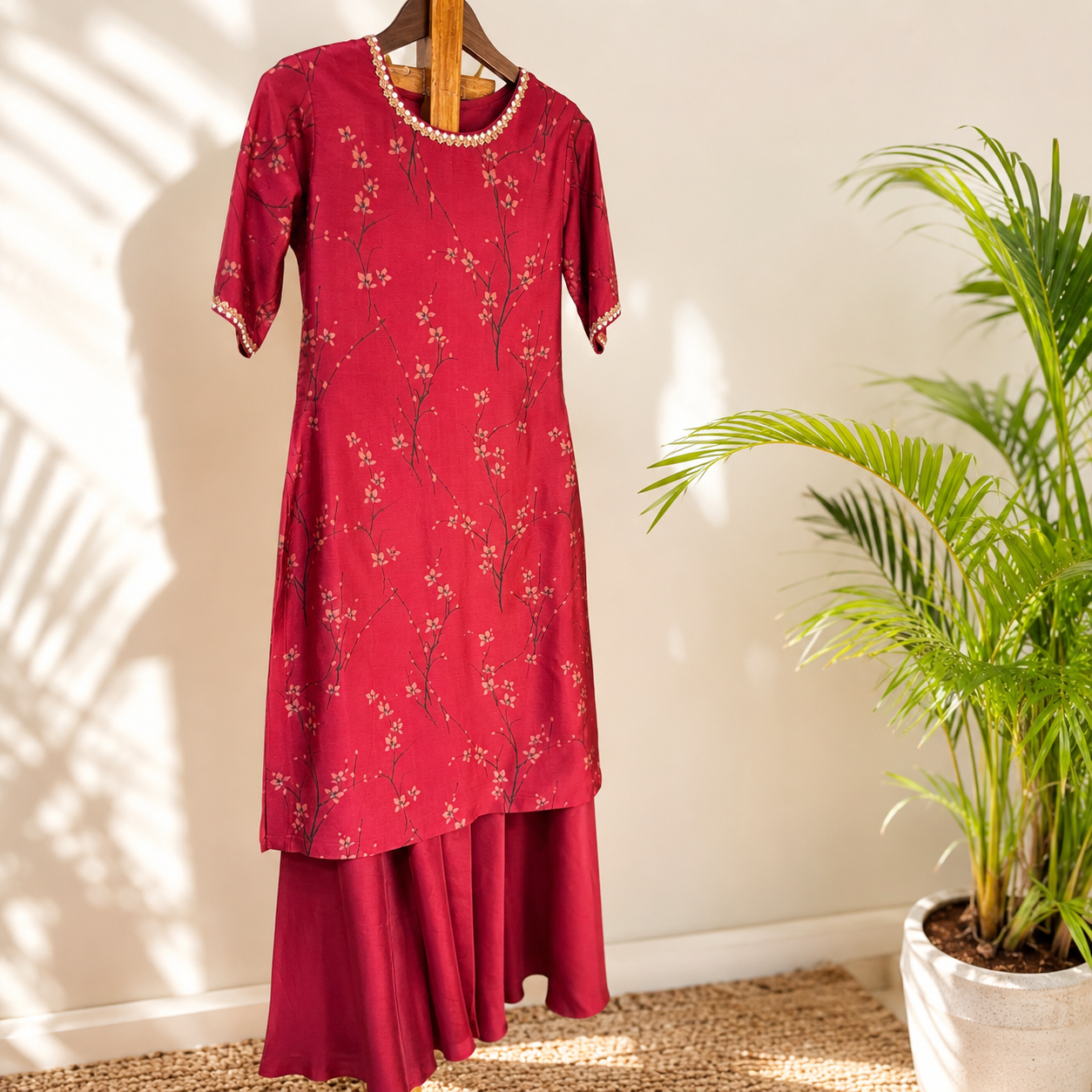 Red Bloom Kurta Set