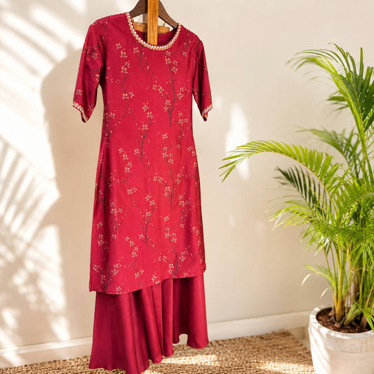 Red Bloom Kurta Set
