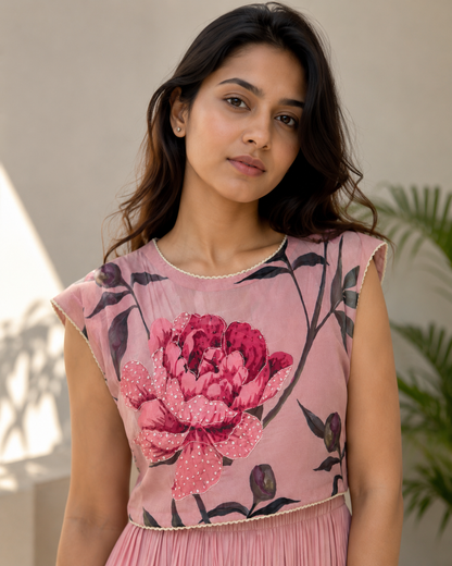 Soft Pink Peonia Printed Tie Jacket Dress