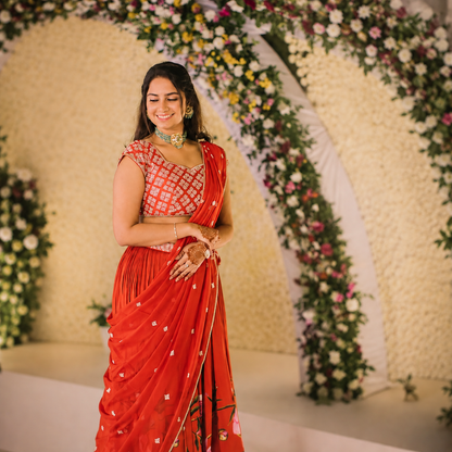 Red Peonia Skirt Set