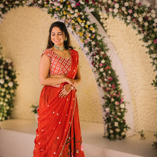 Red Peonia Skirt Set