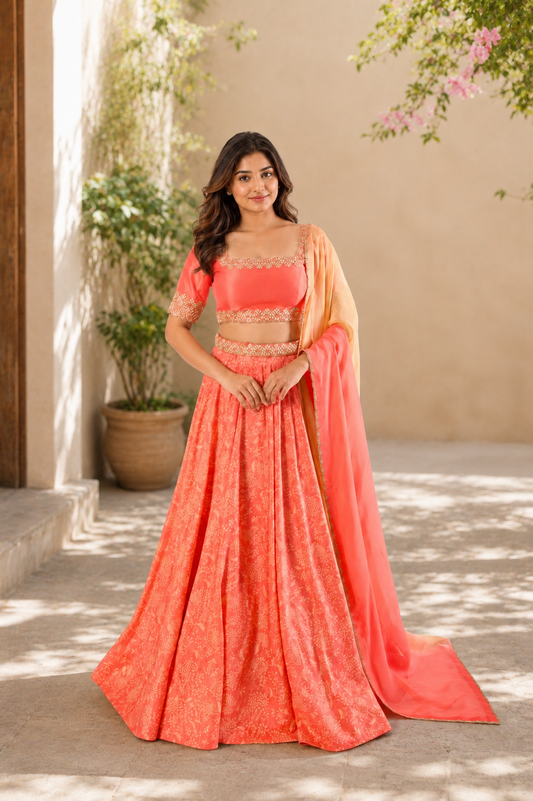 Peach Kumri Skirt Set
