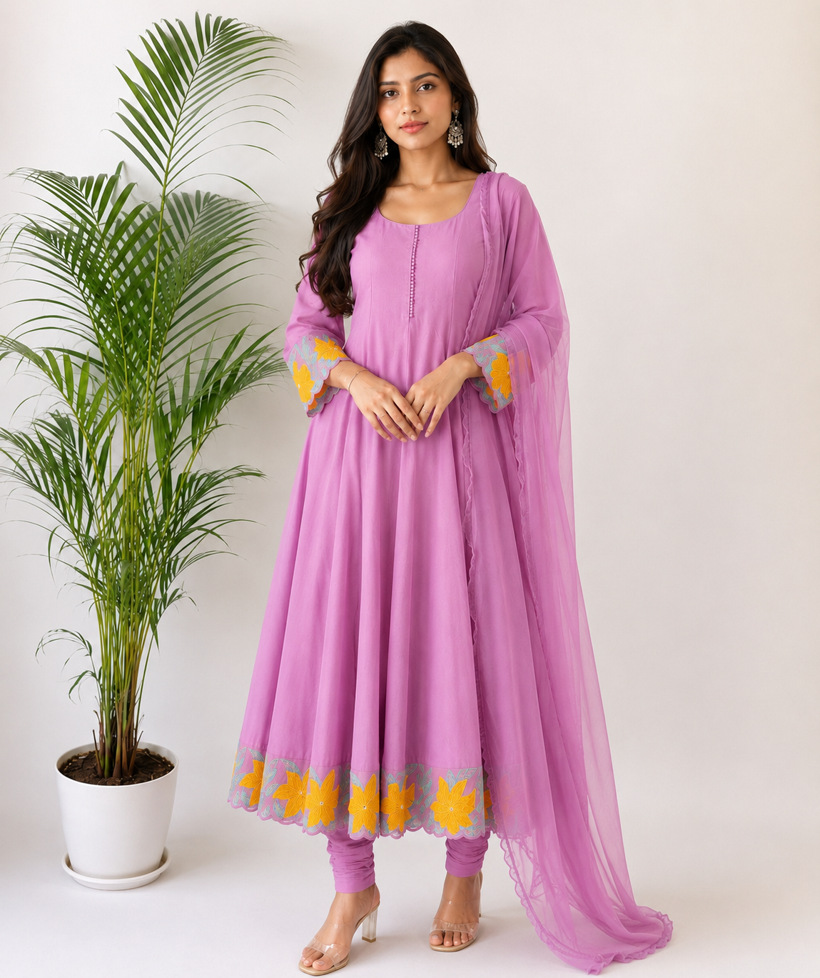 Lavender Vt Applique Kurta Set