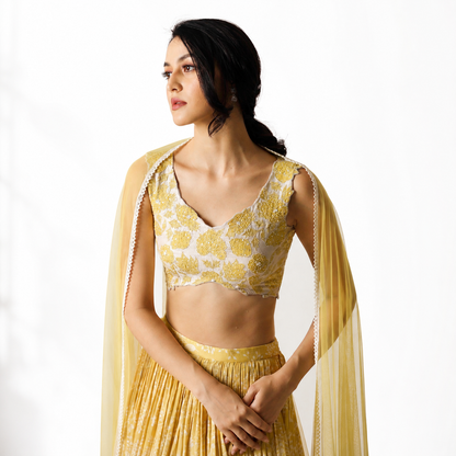 Yellow Kumri Printed Skirt Set