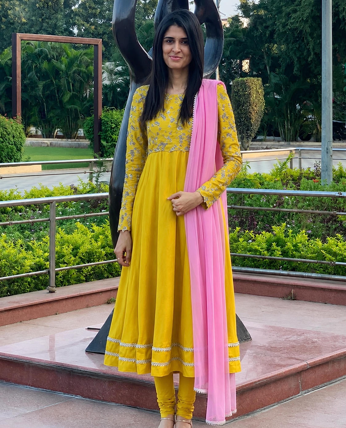 Yellow Small Flower Anarkali set