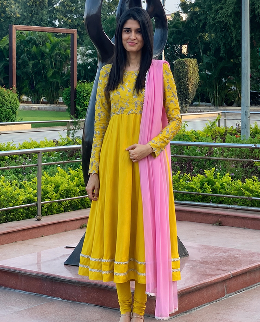 Yellow Small Flower Anarkali set