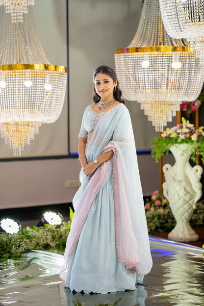 Ice Blue Ombre Dupatta Skirt Set
