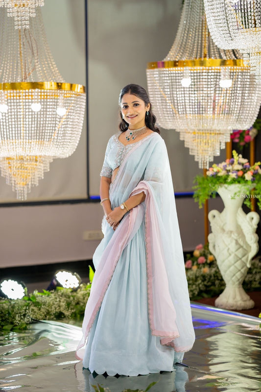 Ice Blue Ombre Dupatta Skirt Set