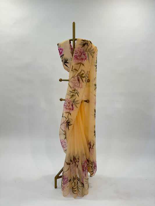 MUSKMELON PEON IA BORDER ORGANZA SAREE