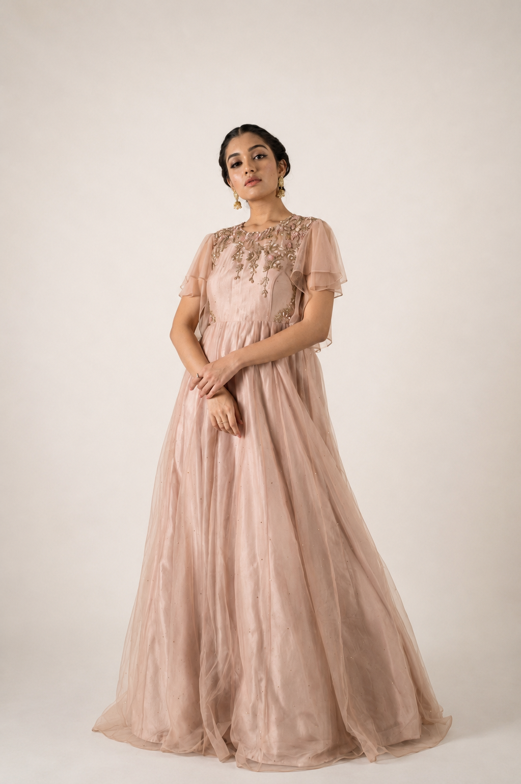 Champagne Knot Embroidery Floorlength