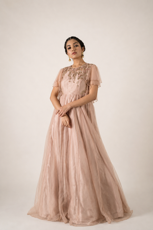 Champagne Knot Embroidery Floorlength