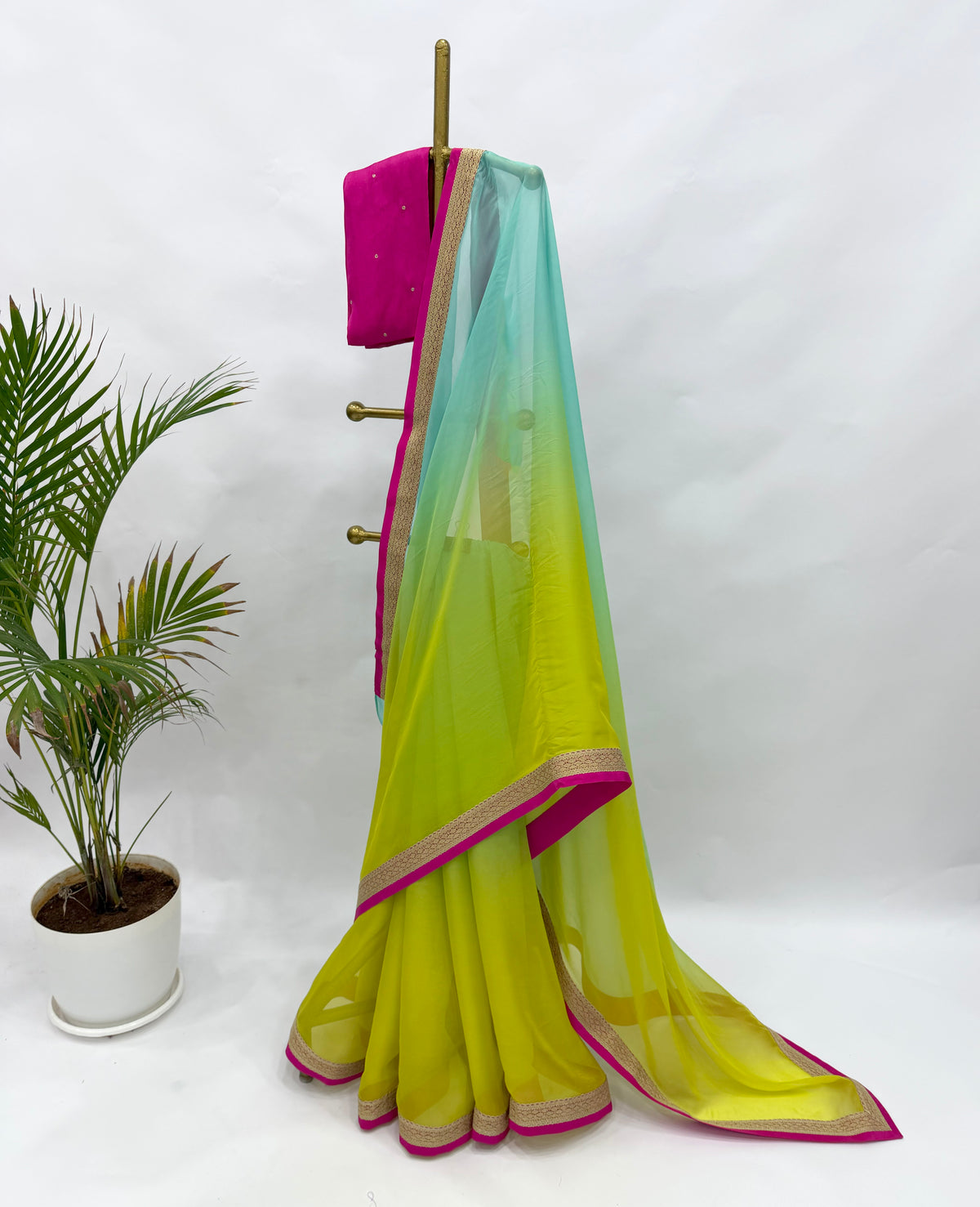 GREEN BLUE OMBRE ORGANZA SAREE