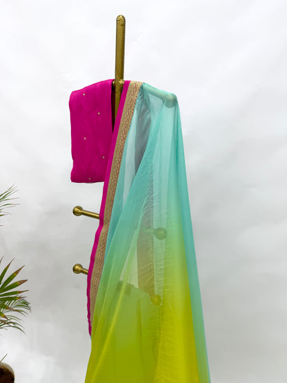 GREEN BLUE OMBRE ORGANZA SAREE
