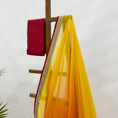 YELLOW ORANGE ORGANZA OMBRE SAREE