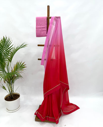 PINK AND RED OMBRE ORGANZA SAREE