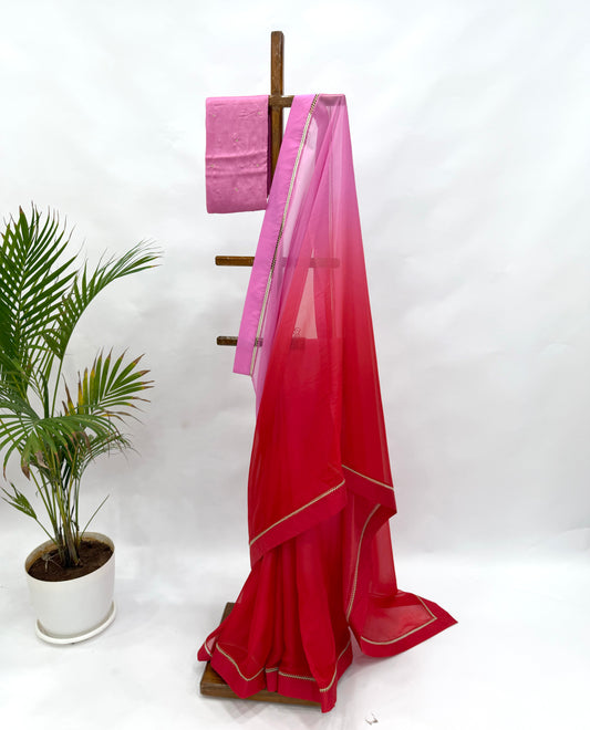 PINK AND RED OMBRE ORGANZA SAREE