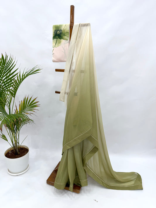 OFFWHITE GREEN OMBRE ORGANZA SAREE