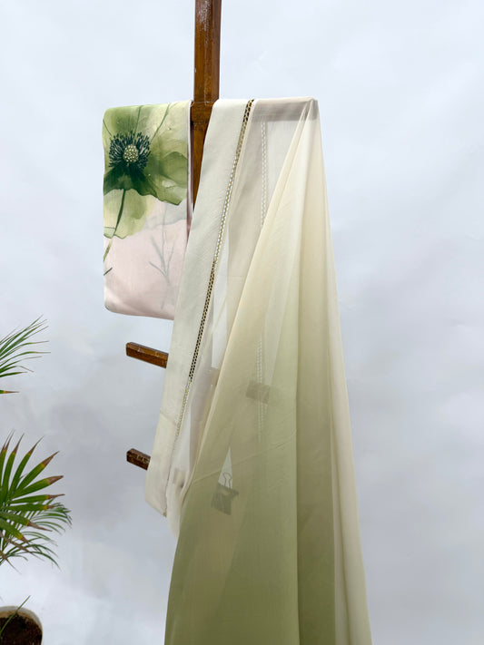 OFFWHITE GREEN OMBRE ORGANZA SAREE