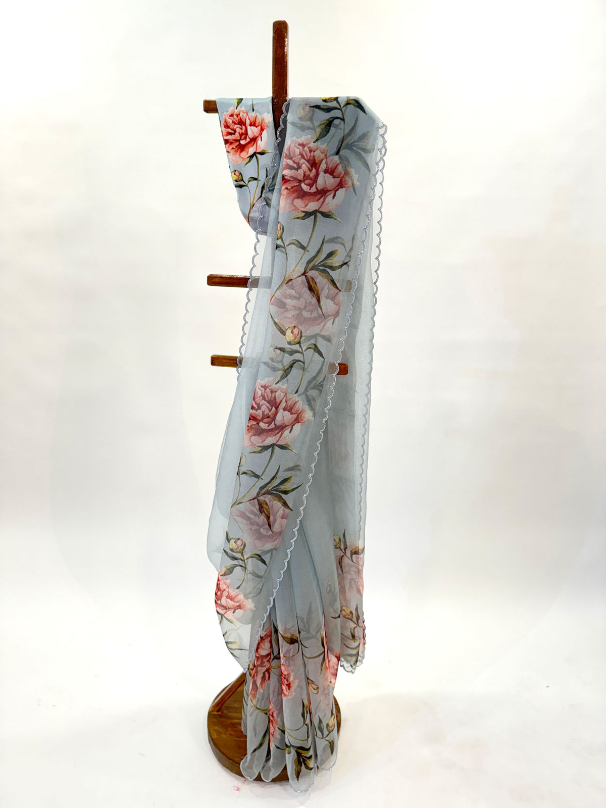 GREY PEONIA BORDER ORGANZA SAREE