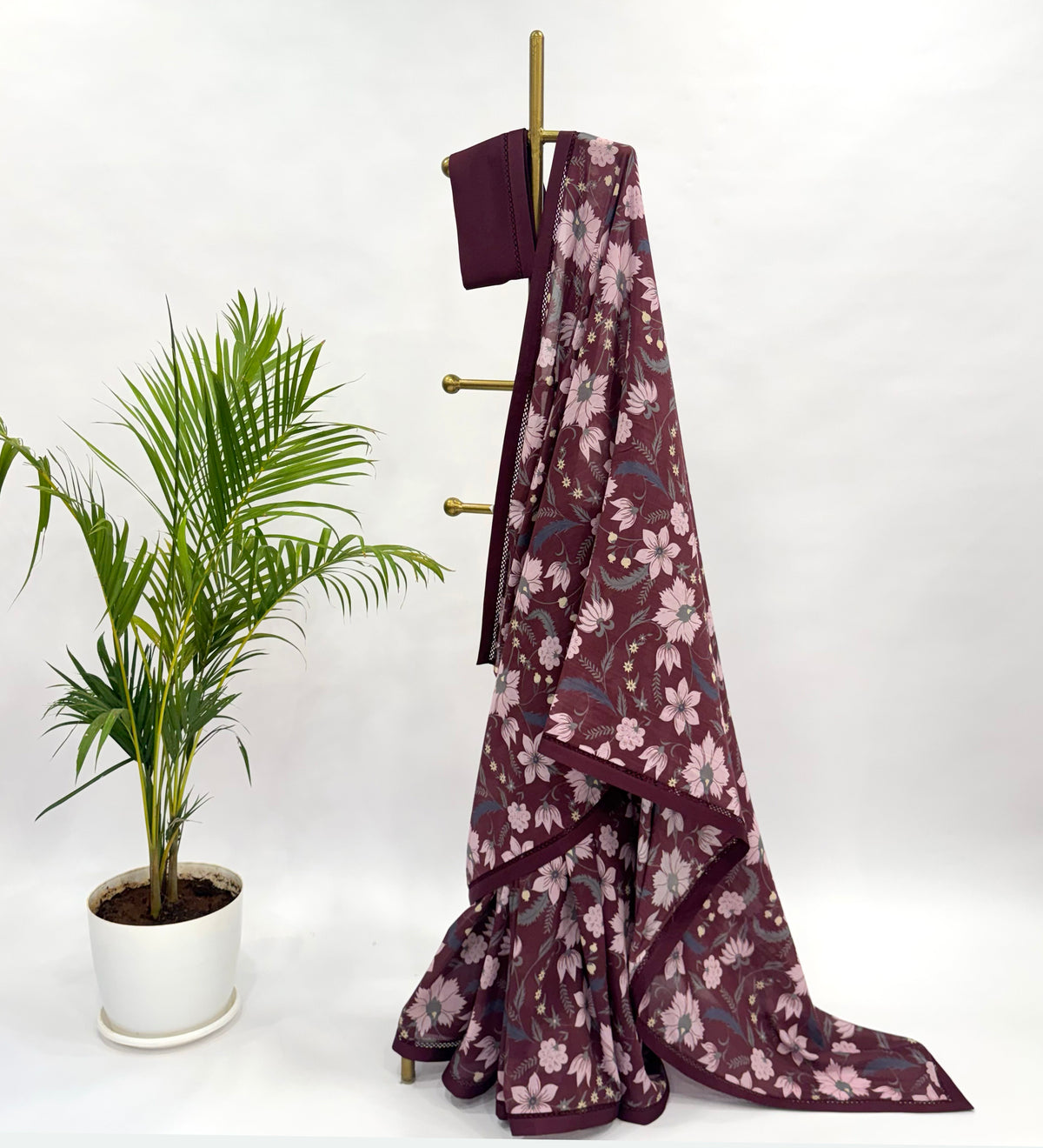 BERRY FLORAL  CHANDERI SAREE