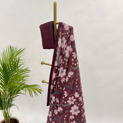 BERRY FLORAL  CHANDERI SAREE