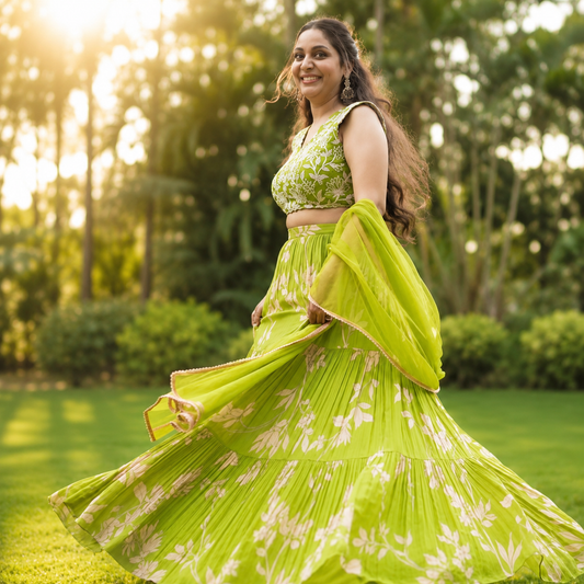 Lime Green Tiered gathered Skirt Set