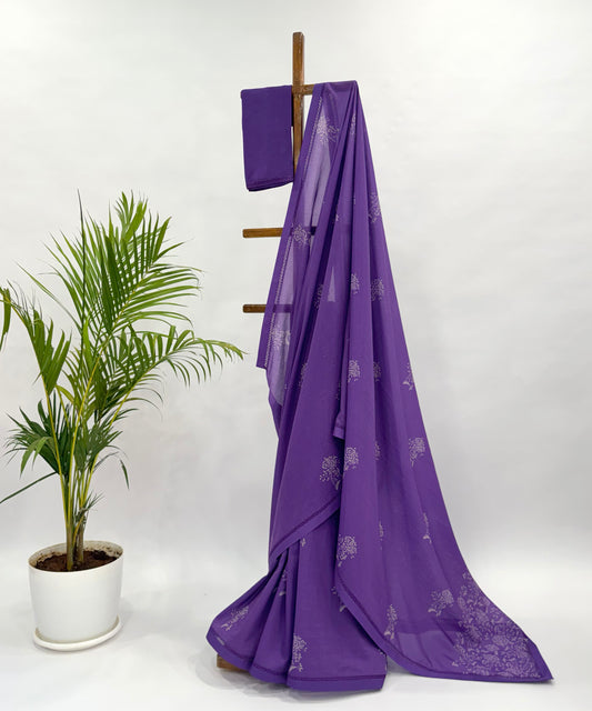 PURPLE KUMRI MOTIFS CHANDERI SAREE
