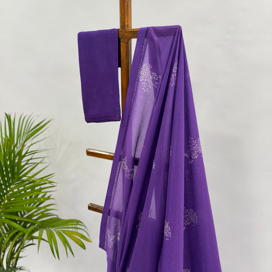 PURPLE KUMRI MOTIFS CHANDERI SAREE