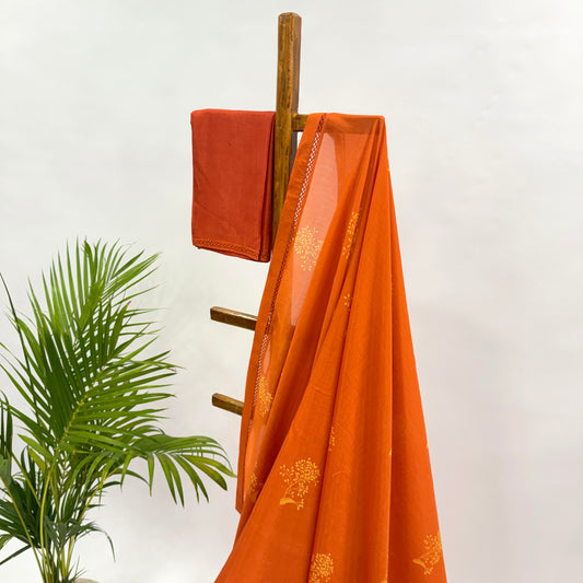 RUST ORANGE KUMRI MOTIFS CHANDERI SAREE