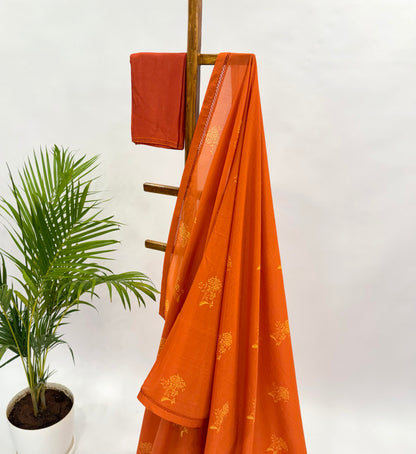 RUST ORANGE KUMRI MOTIFS CHANDERI SAREE