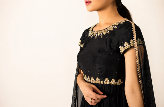 Black Three Layered Anarkali Set