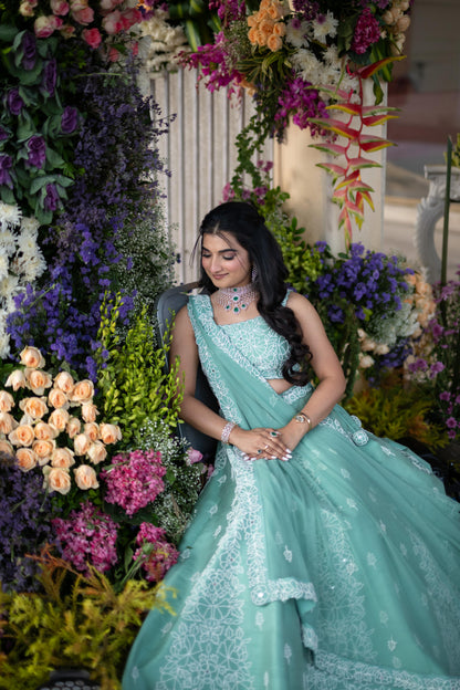 Sea Green Pearl Embroidered Lehenga Set