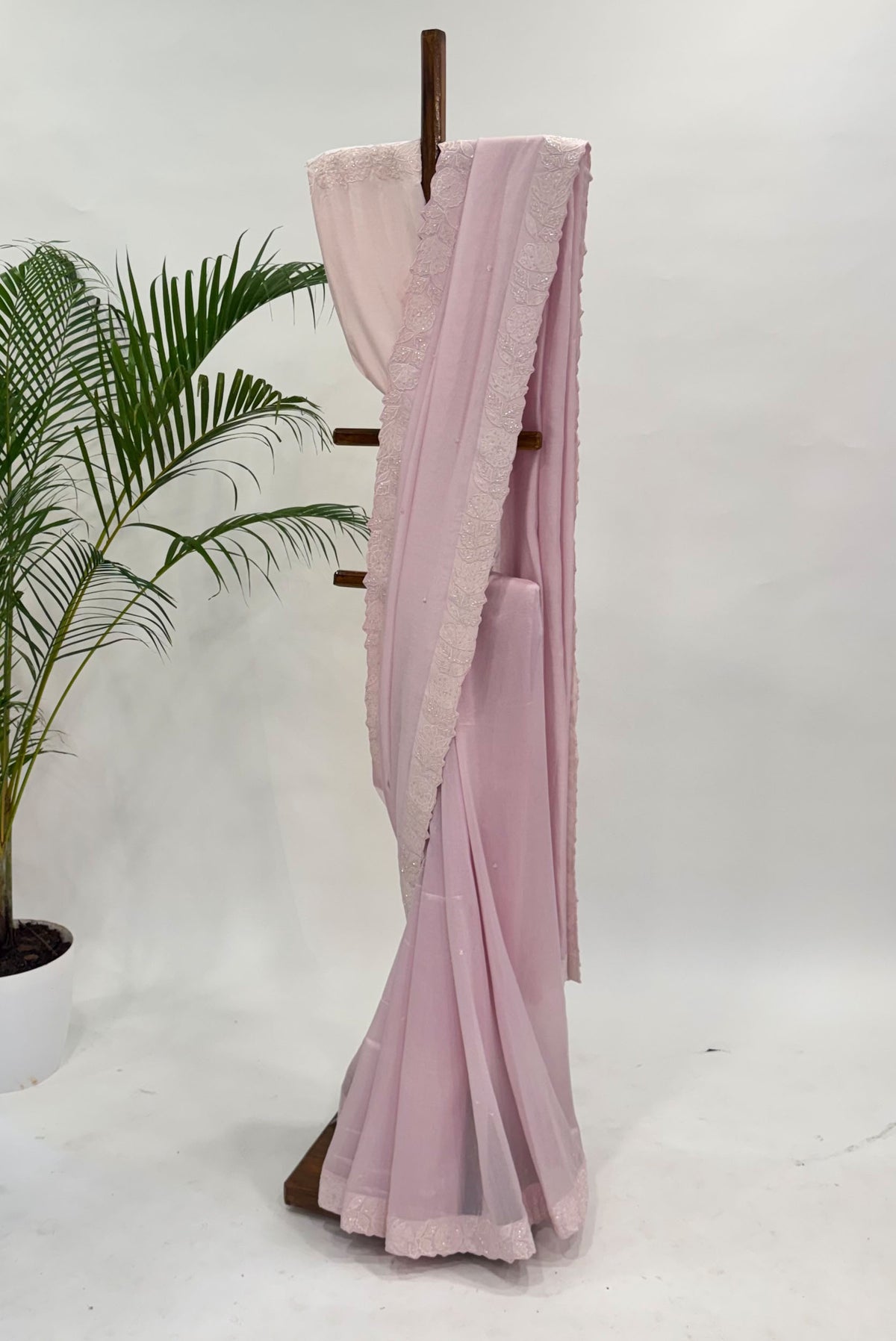 LAVENDER PINK APPLIQUE BORDER CHANDERI SILK SAREE