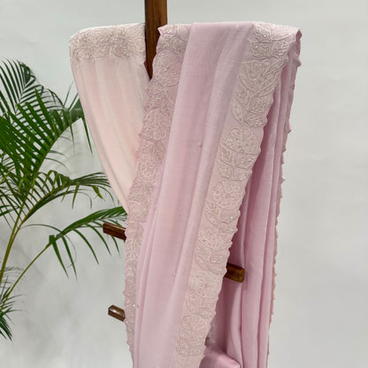 LAVENDER PINK APPLIQUE BORDER CHANDERI SILK SAREE