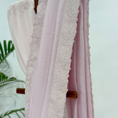 LAVENDER PINK APPLIQUE BORDER CHANDERI SILK SAREE