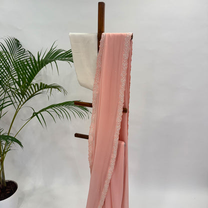 PEACH PEARL BORDER georgette SAREE
