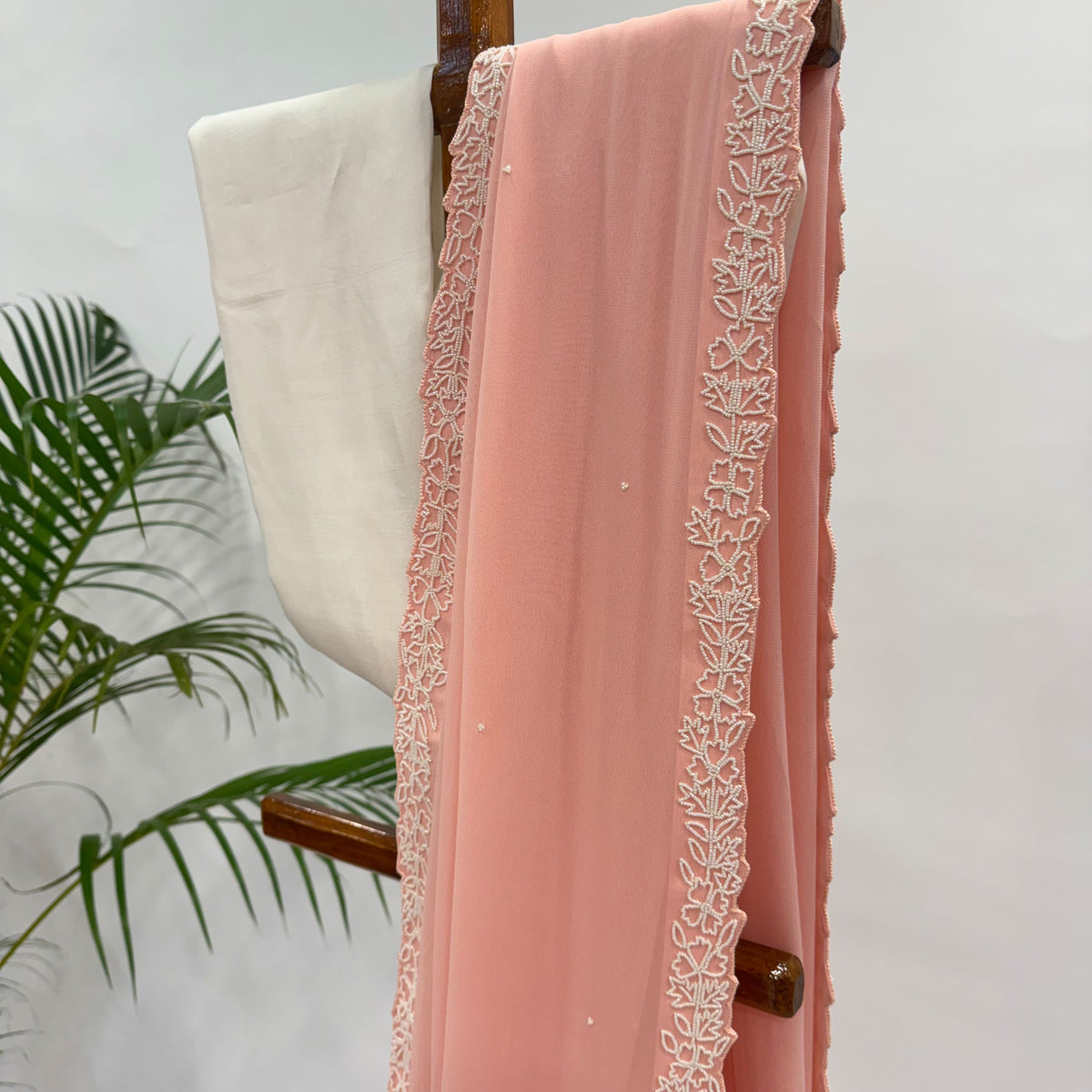 PEACH PEARL BORDER georgette SAREE