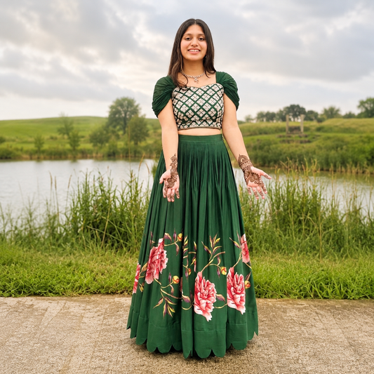 Emerald Green Peonia Printed Skirt Set