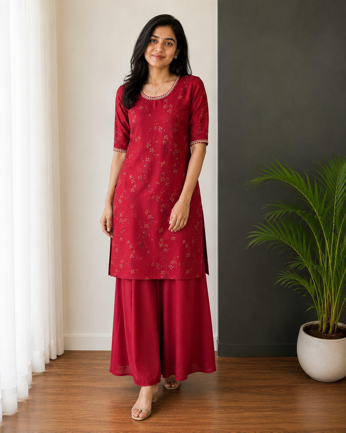 Red Bloom Kurta Set