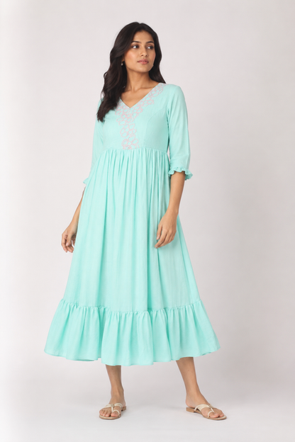 Aqua mint textured cotton Dress