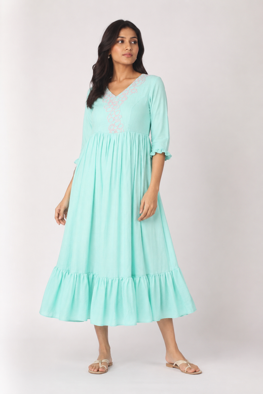 Aqua mint textured cotton Dress