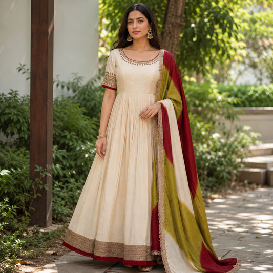 Off-White Ombre Tamara Anarkali Set