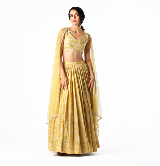 Yellow Kumri Printed Skirt Set