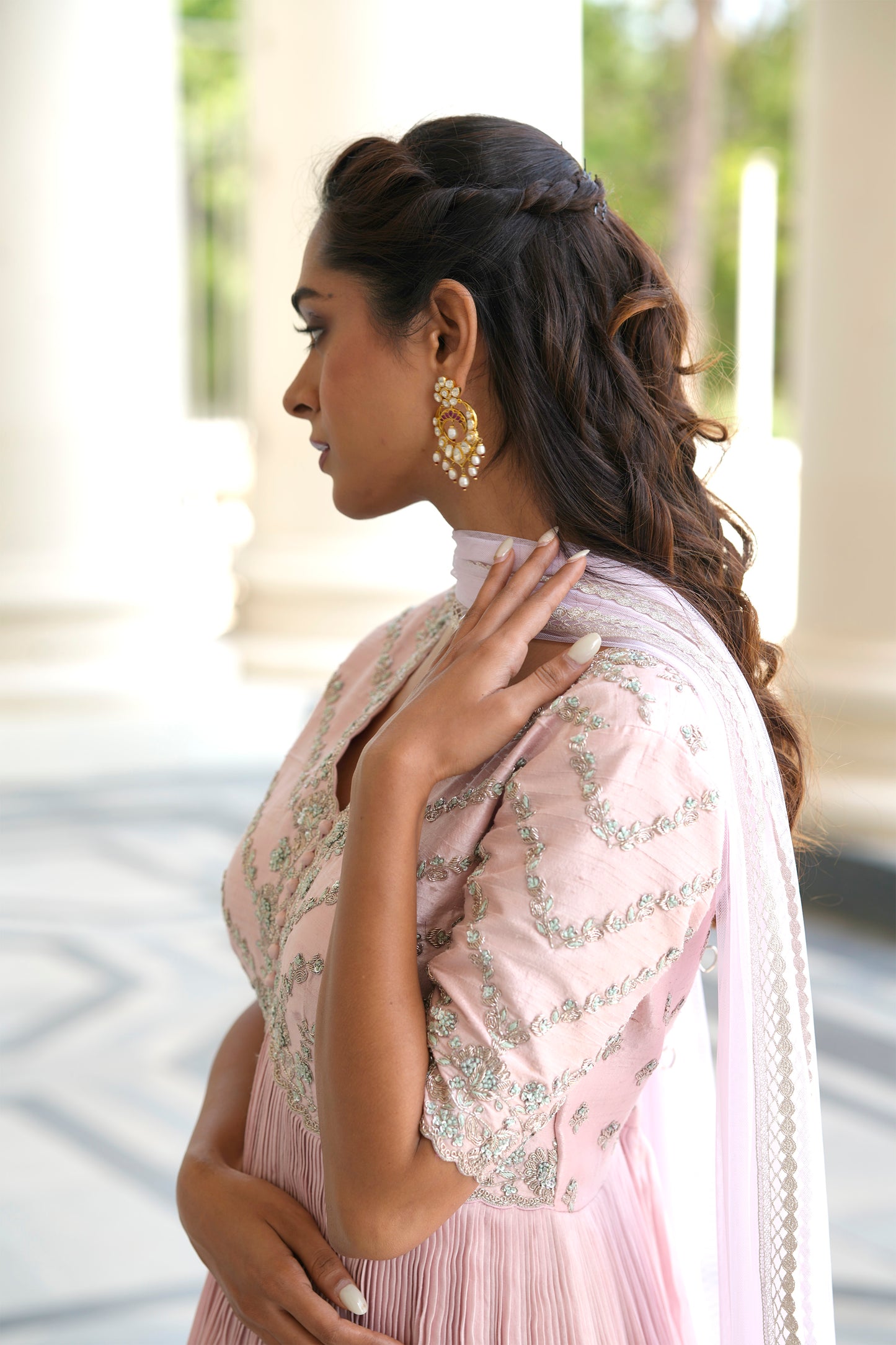 Soft Pink Peonioa anarkali Set