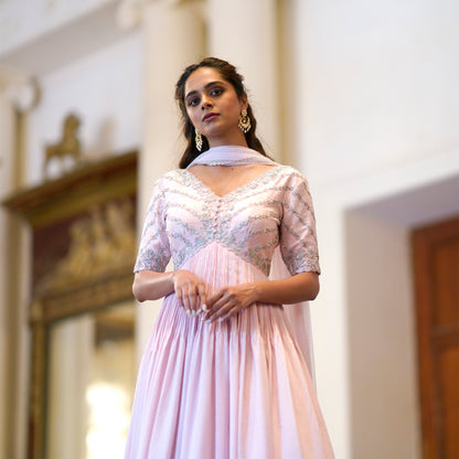 Soft Pink Peonioa anarkali Set